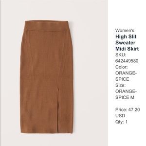 Never worn! Abercrombie & Fitch Sweater MIDI skirt. Medium. Color Orange Spice